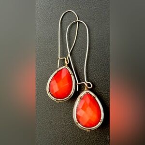 Y2K Dark Coral Teardrop Rhinestone Drop Earrings McBling Costume 2000s